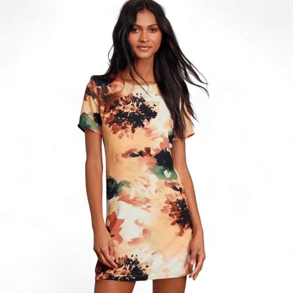 Lulus Camaraderie Orange Print Mini Dress